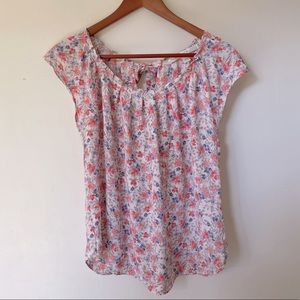 Lauren Conrad Floral Pleated Short Sleeve Blouse